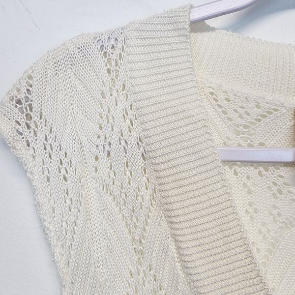 Vintage Y2K Faded Glory Sweater Vest Size M Ivory Deep V-neck Pointelle Knit - Picture 6 of 12